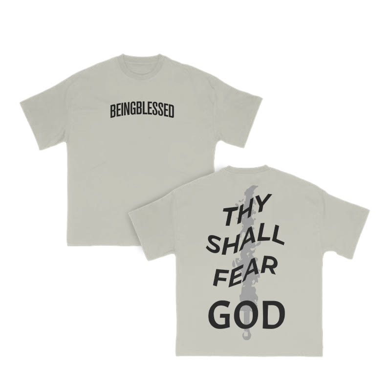 Unisex 100% Cotton Thy Shall Fear God Print T-shirt - Warm Grey - US16-18(2XL) - image 9