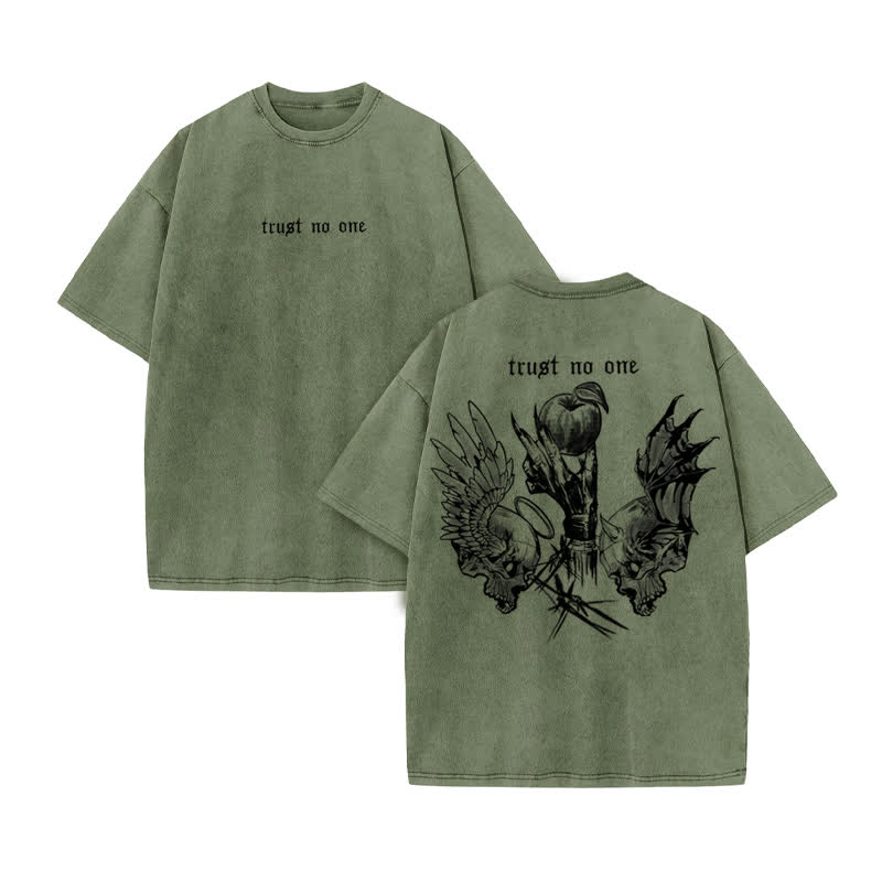 Unisex 100% Cotton Trust No One Print Acid Washed T-shirt - Army Green - US20-22(3XL) - image 6