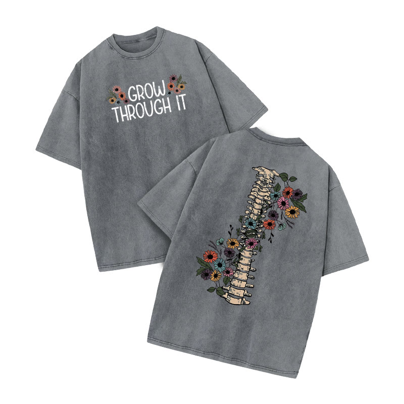 Grow Through It Daisy Print Acid Washed T-shirt - Grey - US20-22(3XL) - image 4
