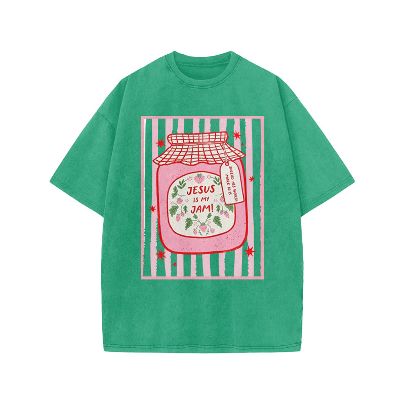 Jesus Is My Jam Spread His Word Mark 16:15 Print Acid Washed T-shirt - Green - US20-22(3XL) - image 9