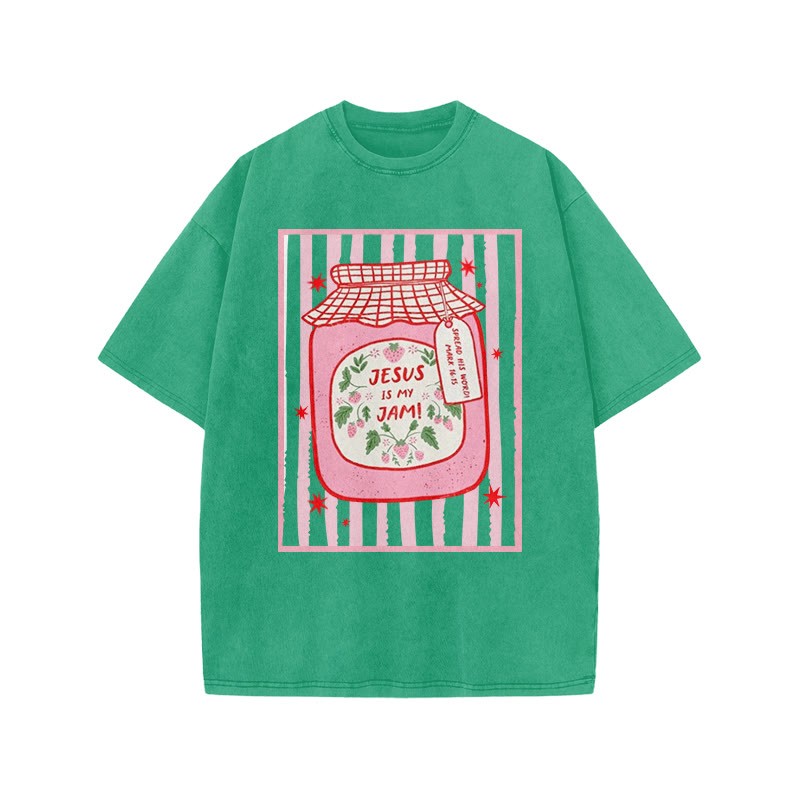 Jesus Is My Jam Spread His Word Mark 16:15 Print Acid Washed T-shirt - Green - US20-22(3XL) - image 9