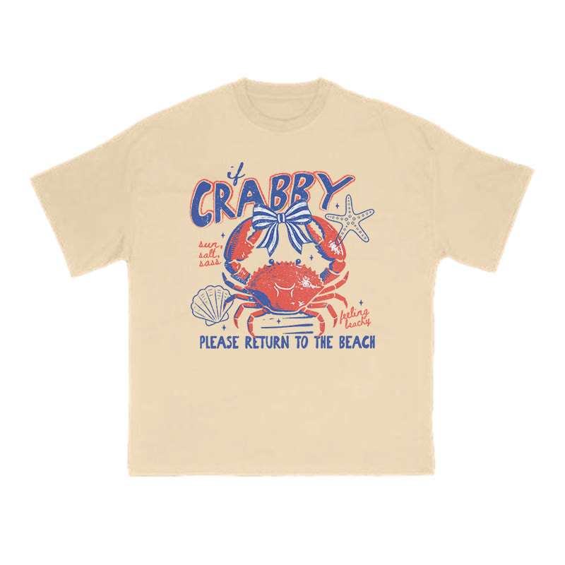 If Crabby Please Return To The Beach Print T-shirt - Apricot - US16-18(2XL) - image 5