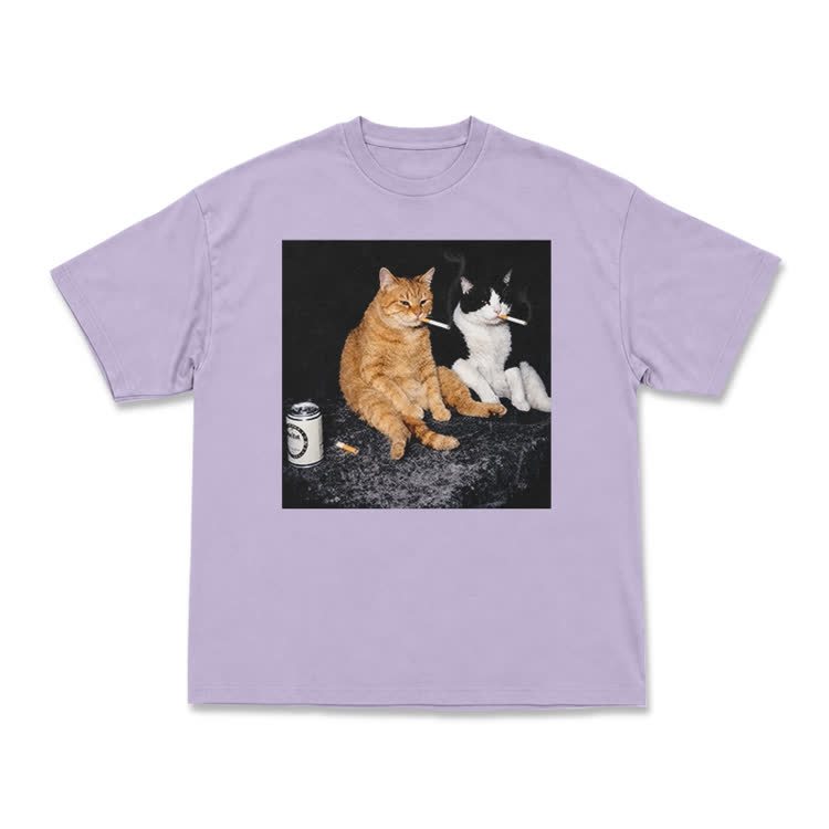 Vintage Smoking Cats Graphic T-Shirt - Purple - US16-18(2XL) - image 14