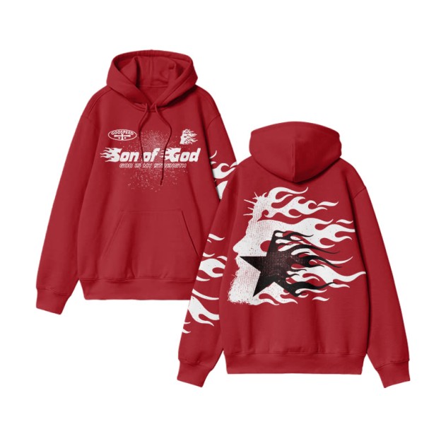 Unisex Son Of God Print Hoodie - Red - US16-18(2XL) - image 9