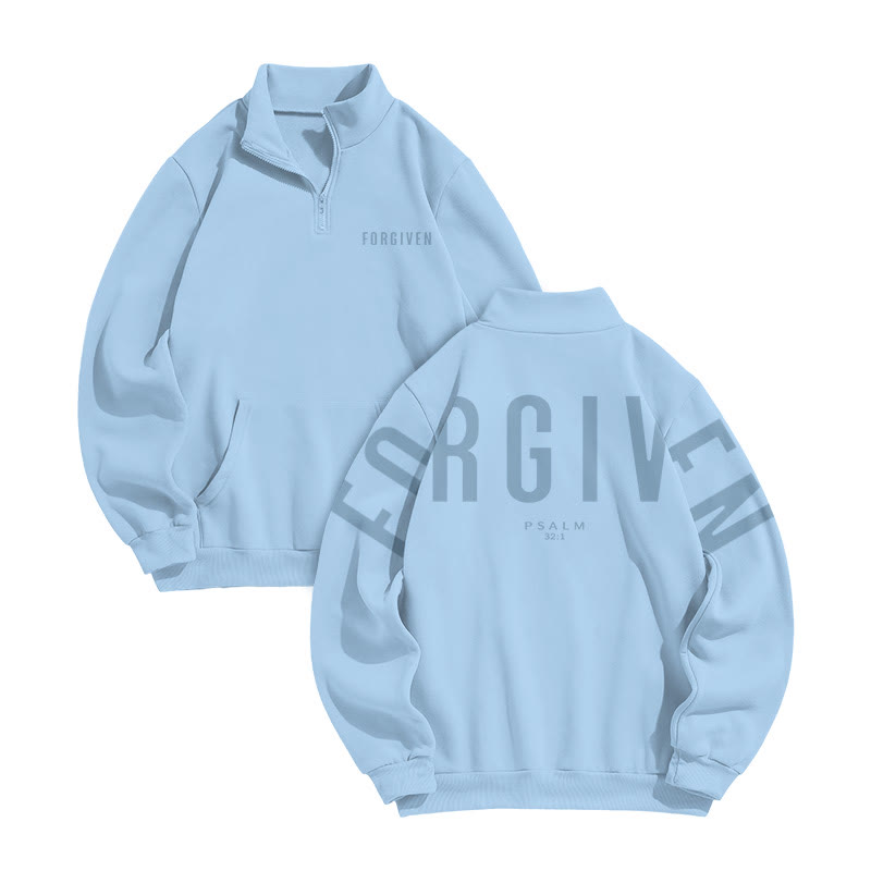 Unisex Forgiven Psalm 32:1 Print Zip Sweatshirt - Light Blue - US16-18(2XL) - image 4