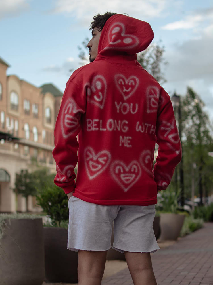 You Belong With Me Heart Print Zip Up Hoodie