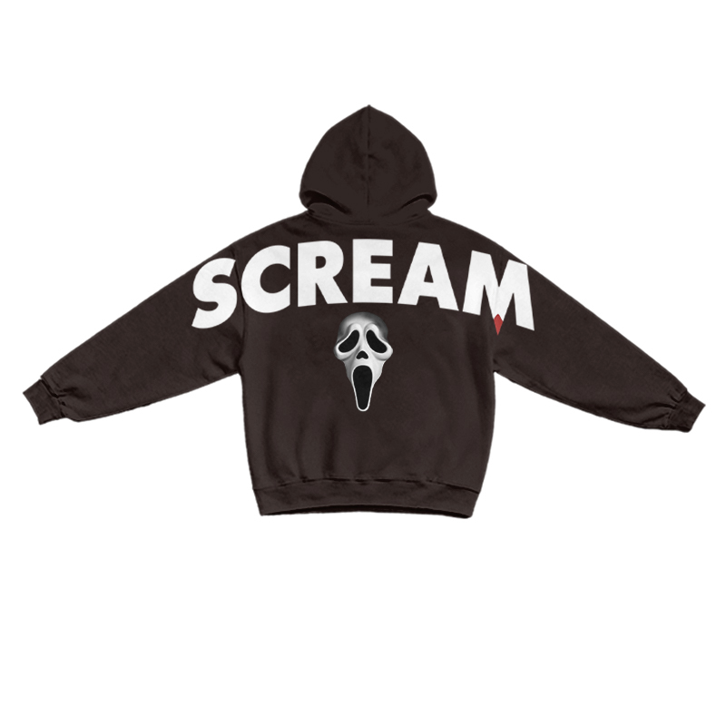 Gothic SCREAM Letter Print Long Sleeve Hoodie - Coffee - US16-18(2XL) - image 5