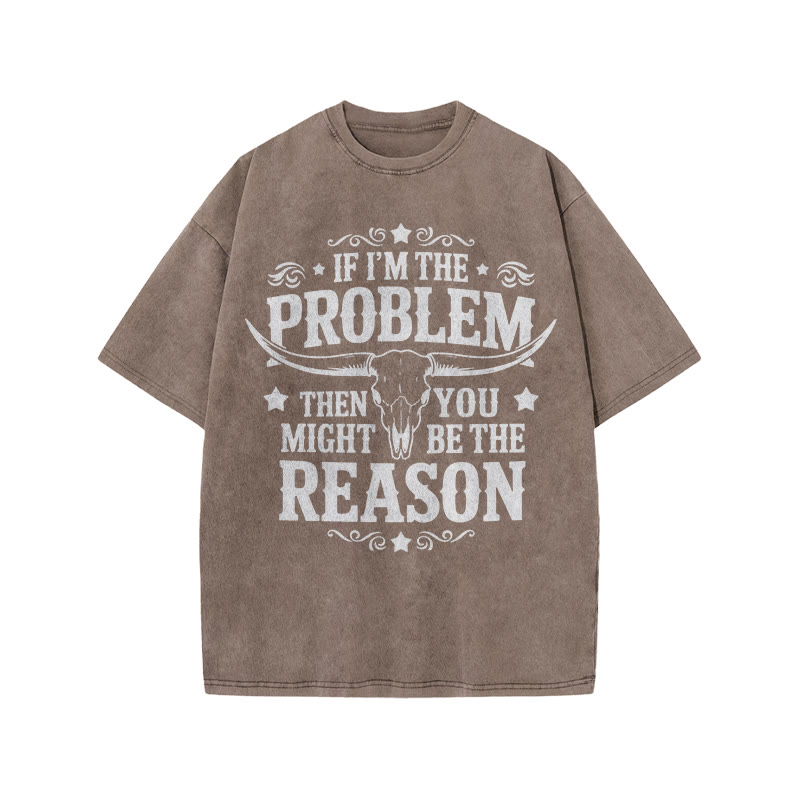 Unisex 100% Cotton You Might Be Reason Print Acid Washed T-shirt - Coffee - US20-22(3XL) - image 8