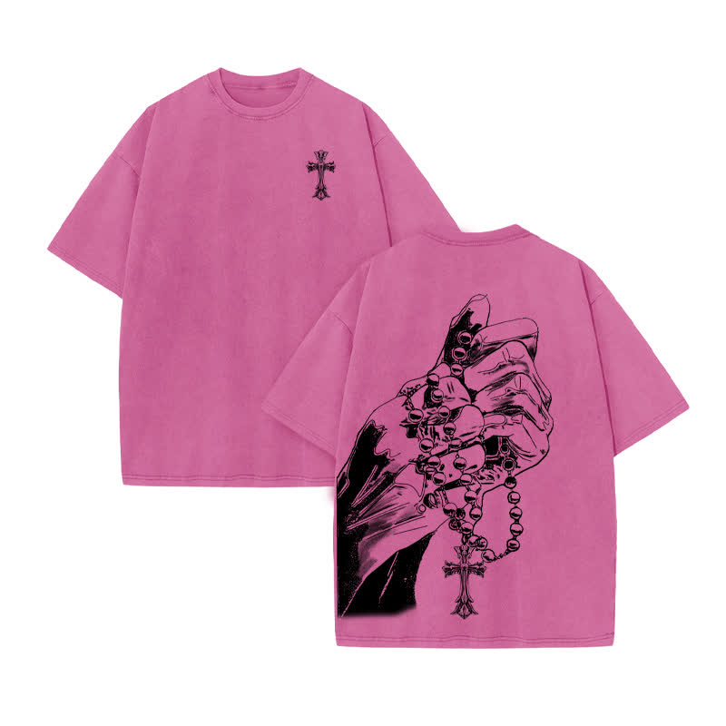 Unisex 100% Cotton Devout Faith Print Acid Washed T-shirt - Pink - US20-22(3XL) - image 8
