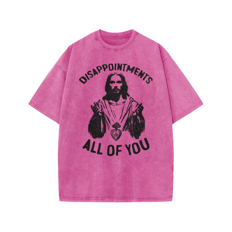 Unisex 100% Cotton Disappointments All Of You Print Acid Washed T-shirt - Pink - US20-22(3XL) - image 7