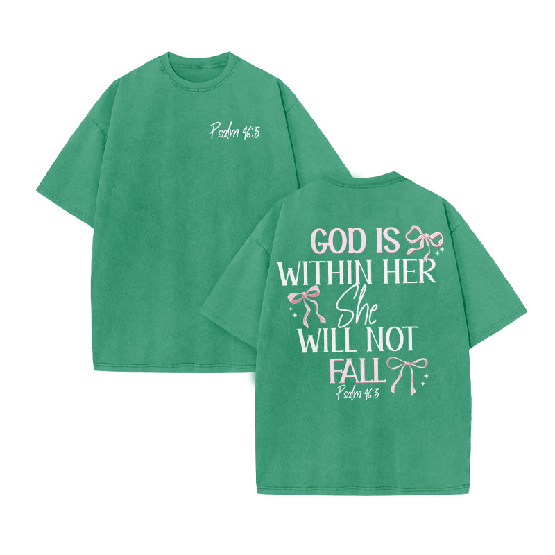 Unisex 100% Cotton Godd Is Within Her She Will Not Fall Print Acid Washed T-shirt - Green - US20-22(3XL) - image 10