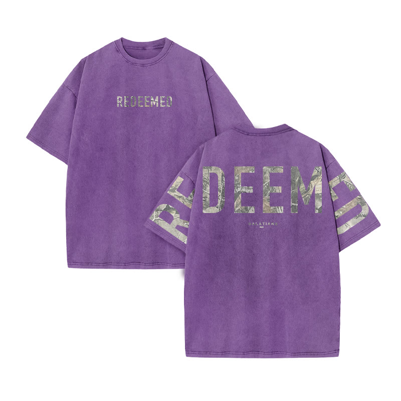 Redeemed Galatians 2:20 Dead Leaves Camouflage Print Acid Washed T-shirt - Purple - US20-22(3XL) - image 10