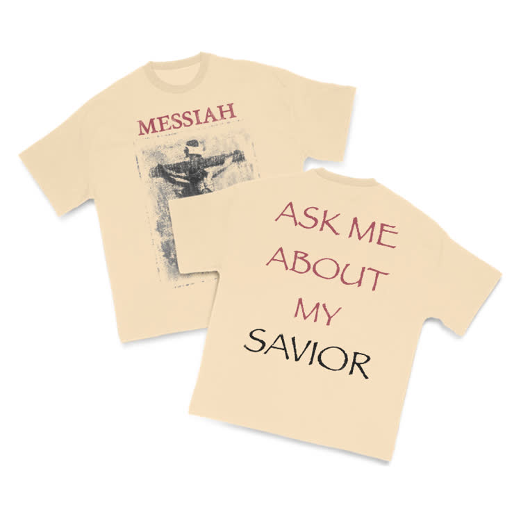 Ask Me About My Savior Print T-Shirt - Apricot - US16-18(2XL) - image 5