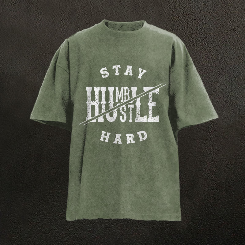 100% Cotton Stay Humble Gym Print Acid Washed T-shirt - Army Green - US20-22(3XL) - image 4