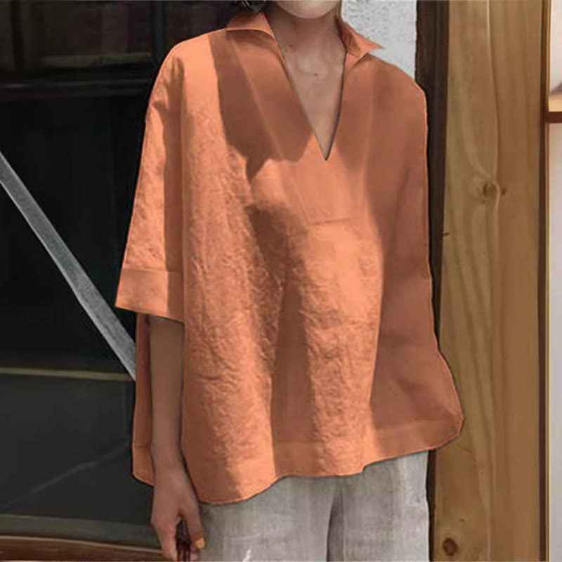 Casual V-neck Mid-sleeve Top - Orange - 5XL - image 6