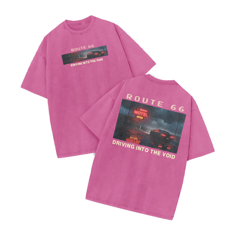 Vintage Route 66 Graphic Print Acid Washed T-shirt - Pink - US20-22(3XL) - image 9