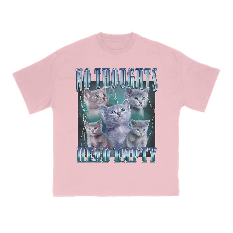 Unisex 100% Cotton No Thoughts Head Empty Cat Print T-shirt - Pink - US16-18(2XL) - image 10