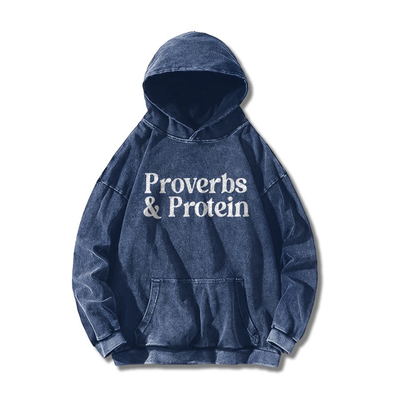 Proverbs & Protein Printed Washed Hoodie  - Blue - US16-18(2XL) - image 4