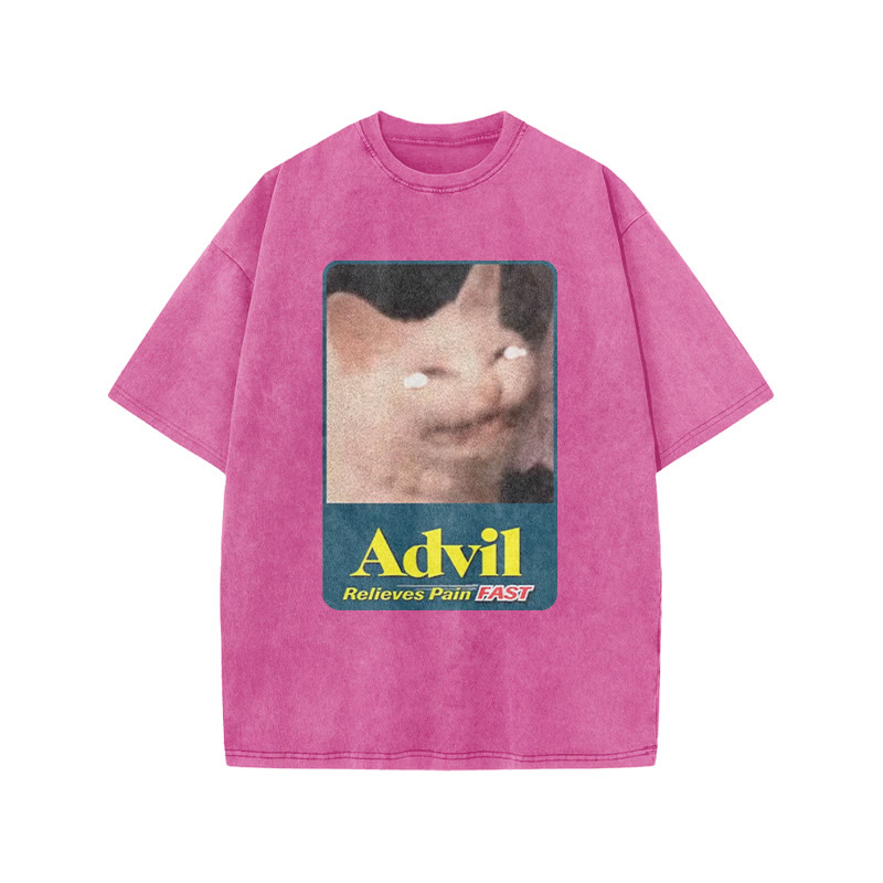 Relieves Pain Fast Crying Cat Funny Print Acid Washed T-shirt - Pink - US20-22(3XL) - image 7