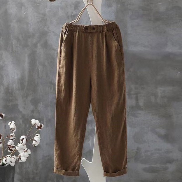 Casual Button Pocket Cropped Trousers - Khaki - 2XL - image 3