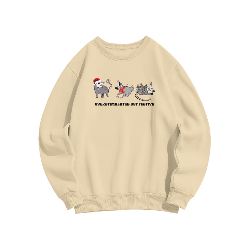 Unisex Overstimulated But Festive Print Sweatshirt - Apricot - US16-18(2XL) - image 4
