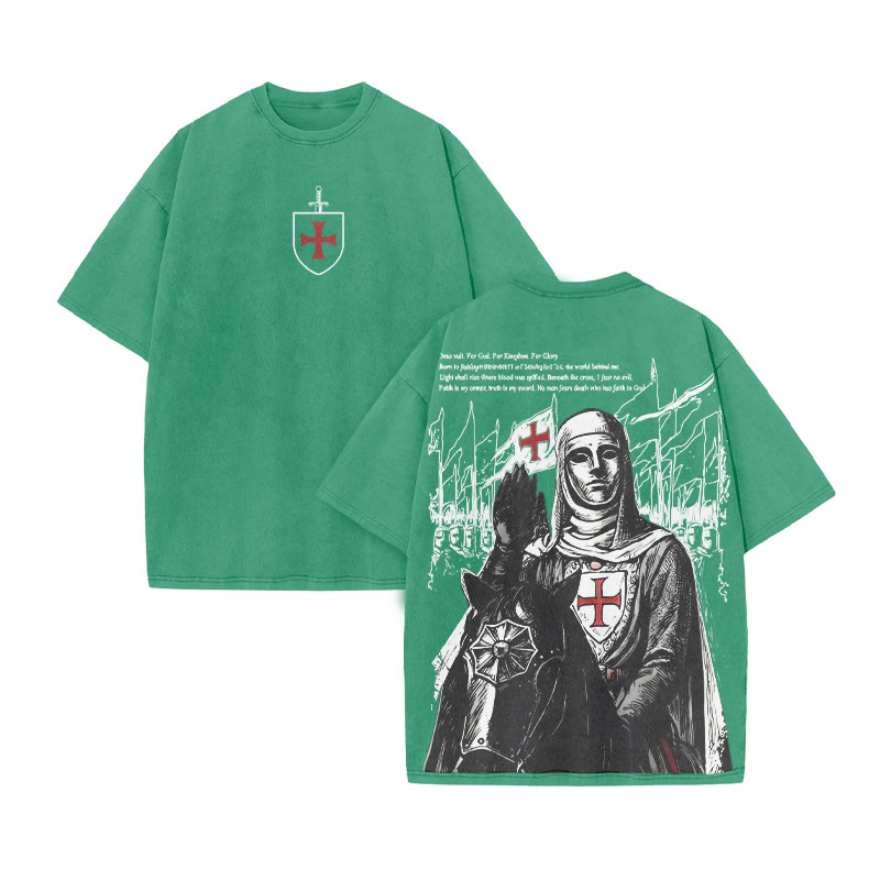 For God For Kingdom For Glory print Acid Washed T-shirt - Green - US20-22(3XL) - image 7