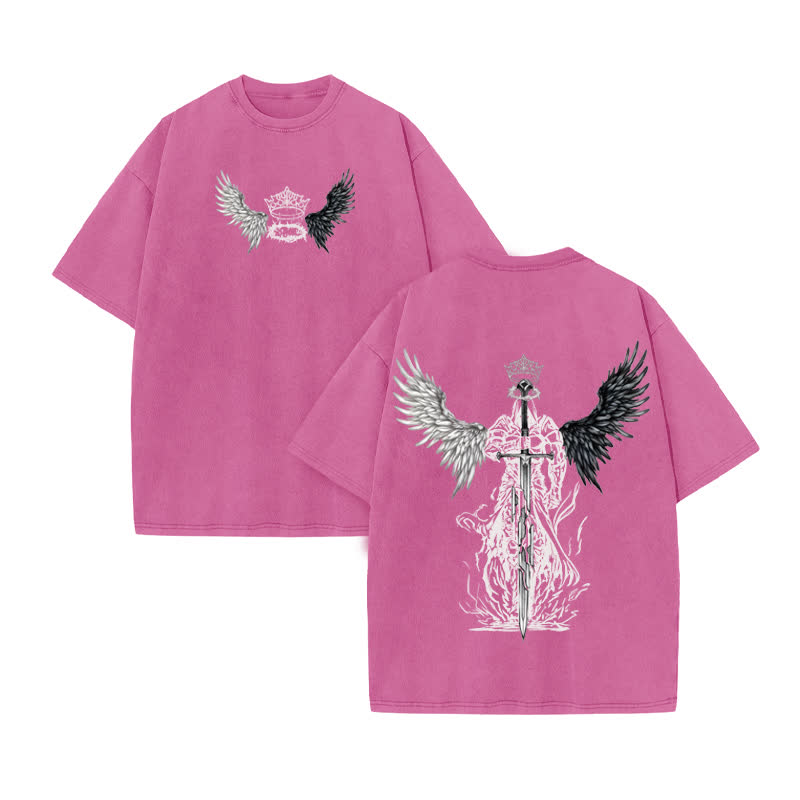 Unisex 100% Cotton Holy Blade Print Acid Washed T-shirt - Pink - US20-22(3XL) - image 8