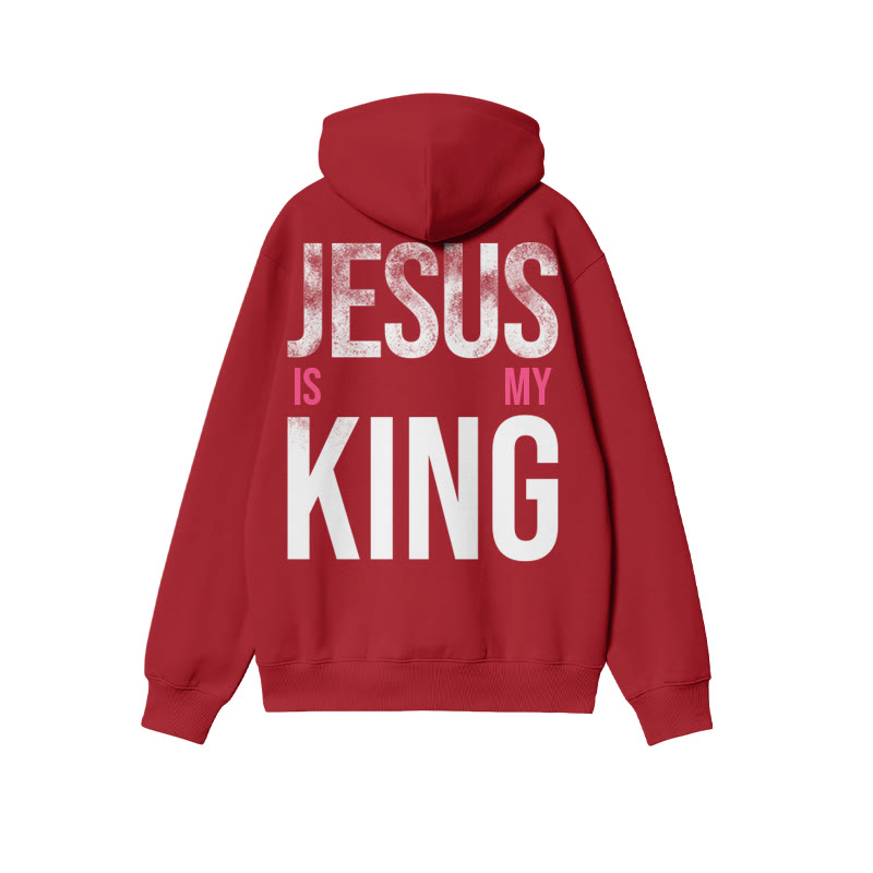 Jesus Is My King Distressed Print Hoodie - Red - US16-18(2XL) - image 7