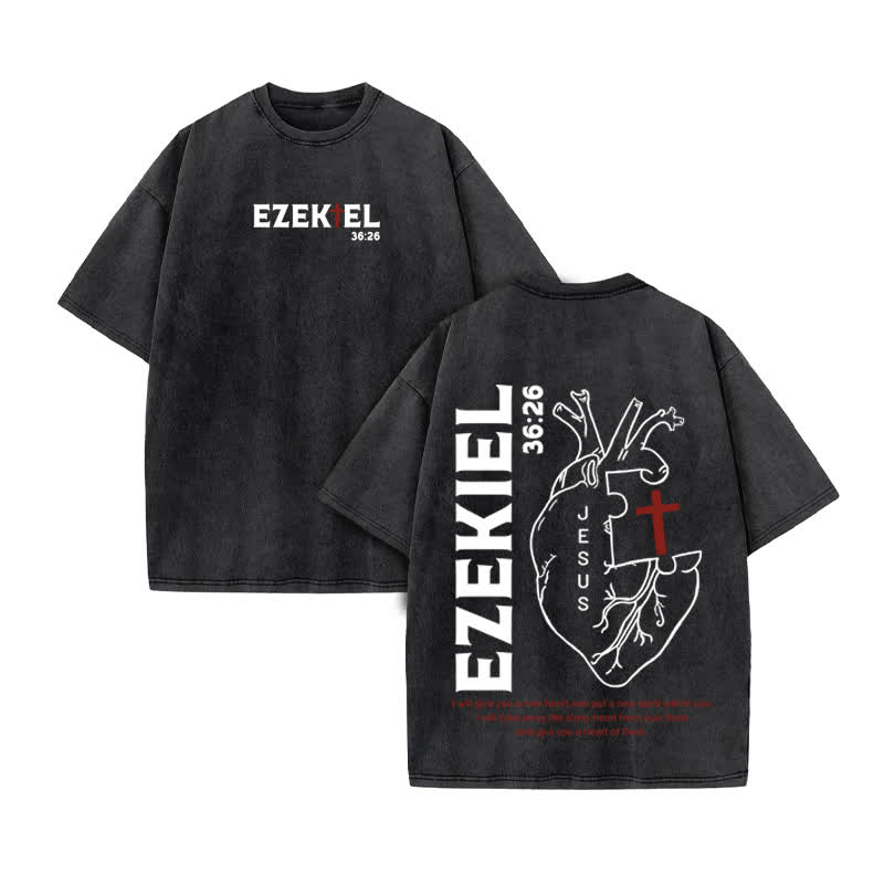 Unisex Ezekiel 36:26 Print Acid Washed T-shirt - Black - US20-22(3XL) - image 3