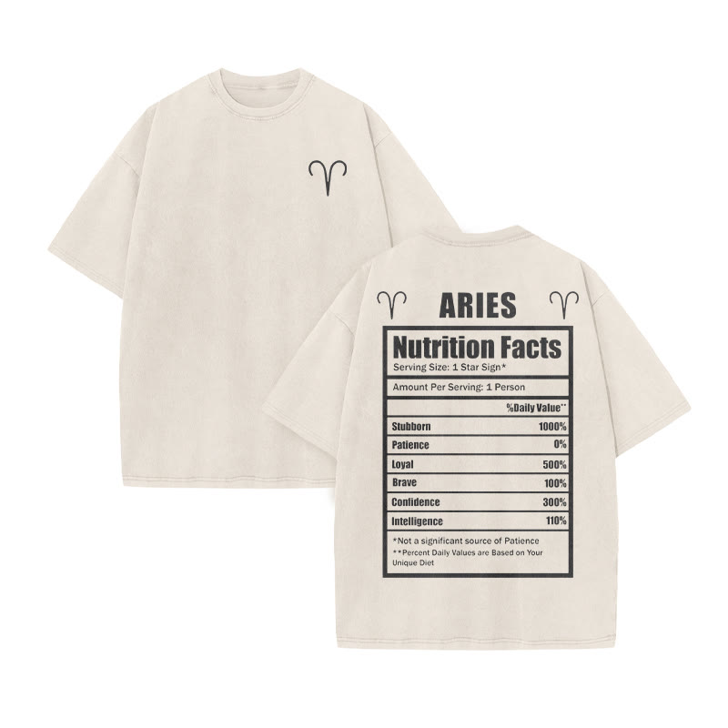 Aries Nutrition Facts Print Acid Washed T-shirt - Beige - US20-22(3XL) - image 3