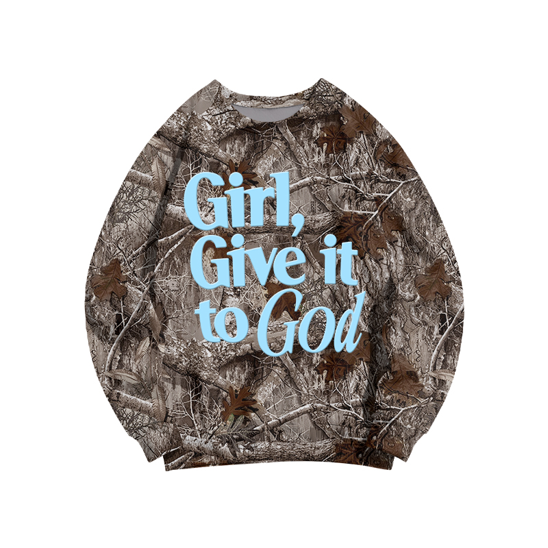 Faith Inspired Girl Give It To God Camo Forget Sweatshirt - Dark Brown Camo - 3XL - image 16