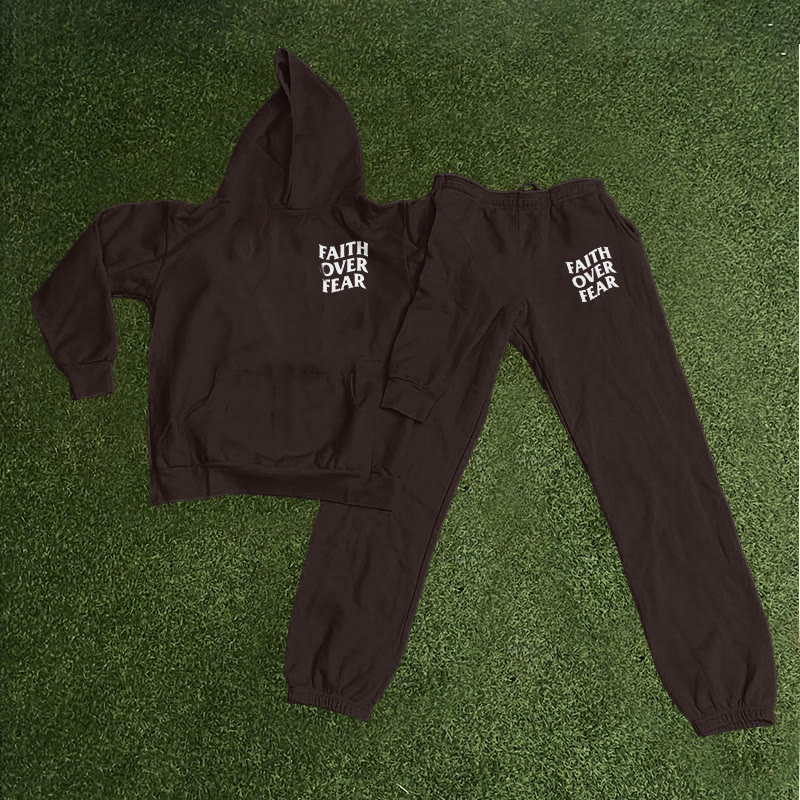 Faith Over Fear Print Causal Hoodie Set - image 13