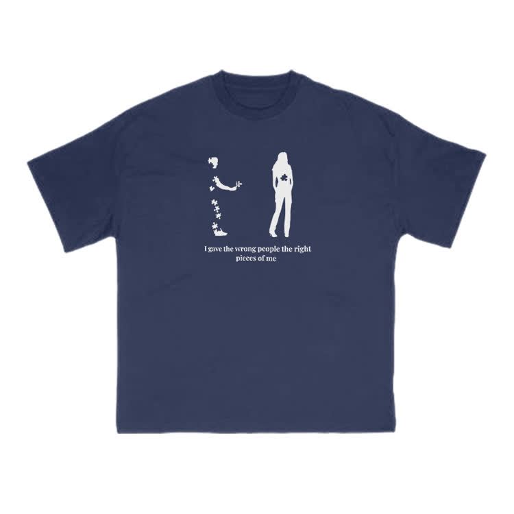 I Gave The Wrong People The Right Pieces Of Me Print T-shirt - Navy Blue - US16-18(2XL) - image 9