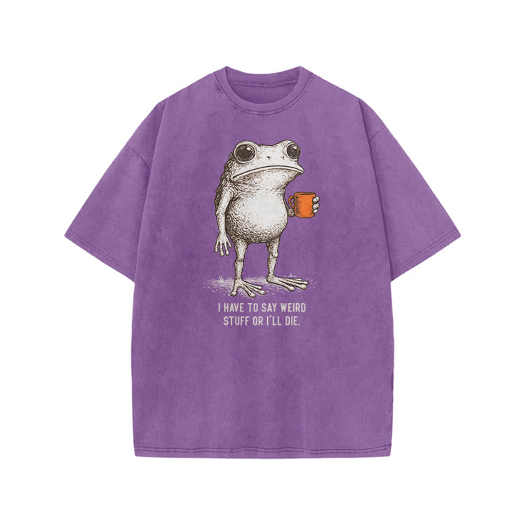 I Have To Say Weird Stuff Or I’ll Die Frog Print Acid Washed T-shirt - Purple - US20-22(3XL) - image 8