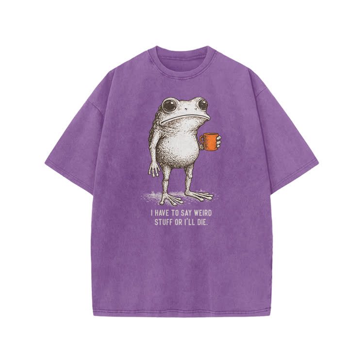 I Have To Say Weird Stuff Or I’ll Die Frog Print Acid Washed T-shirt - Purple - US20-22(3XL) - image 8