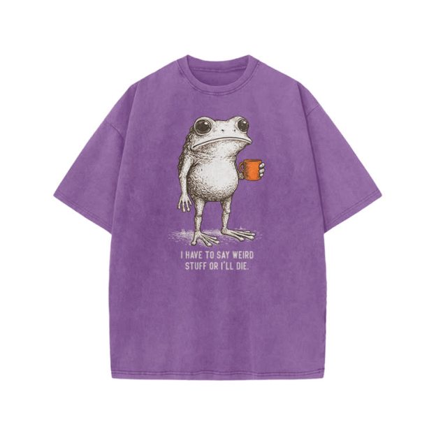 I Have To Say Weird Stuff Or I’ll Die Frog Print Acid Washed T-shirt - Purple - US20-22(3XL) - image 8