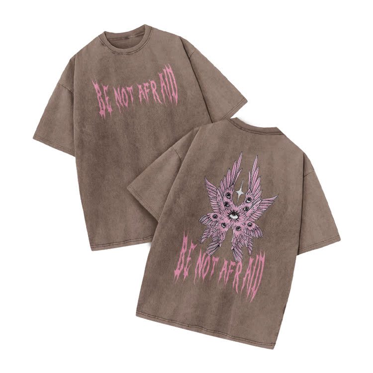 Be Not Afraid Print Acid Washed T-shirt - Coffee - US20-22(3XL) - image 4
