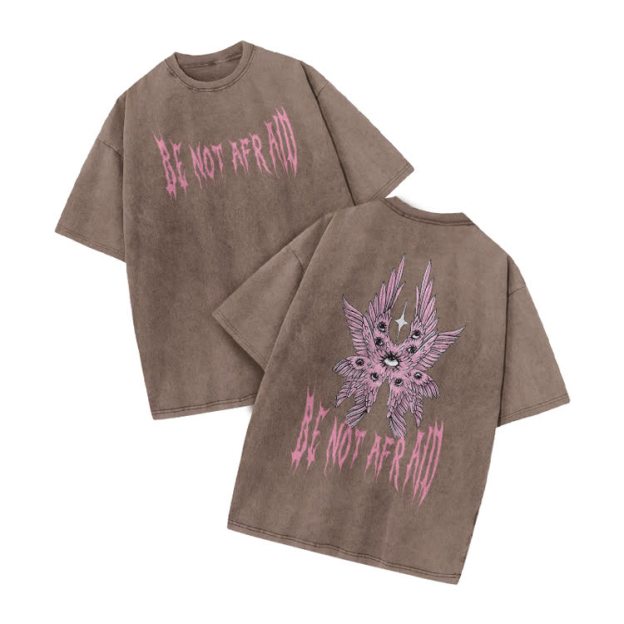 Be Not Afraid Print Acid Washed T-shirt - Coffee - US20-22(3XL) - image 4