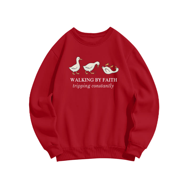 Unisex Walking By Faith Tripping Constantly Print Sweatshirt - Red - US16-18(2XL) - image 8