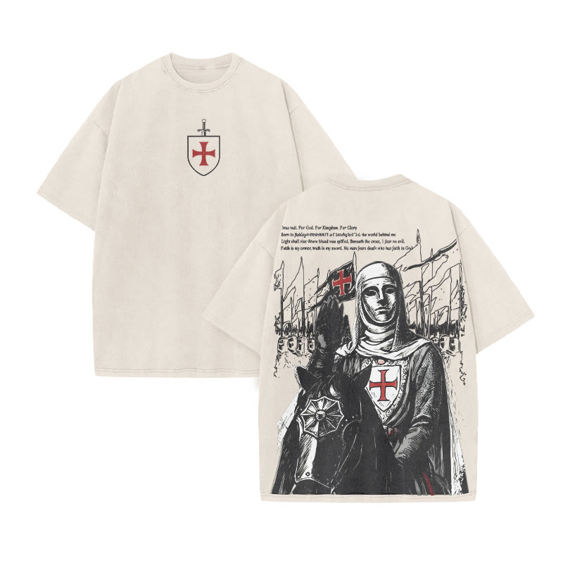 For God For Kingdom For Glory print Acid Washed T-shirt - Beige - US20-22(3XL) - image 3