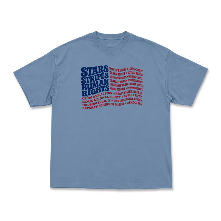 Statement Stars Stripes Human Rights Graphic T-Shirt - Dusty Blue - US16-18(2XL) - image 11