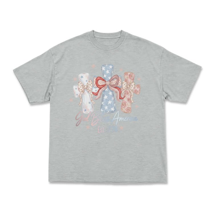 Patriotic Bow Graphic God Bless America T-Shirt - Grey - US16-18(2XL) - image 10