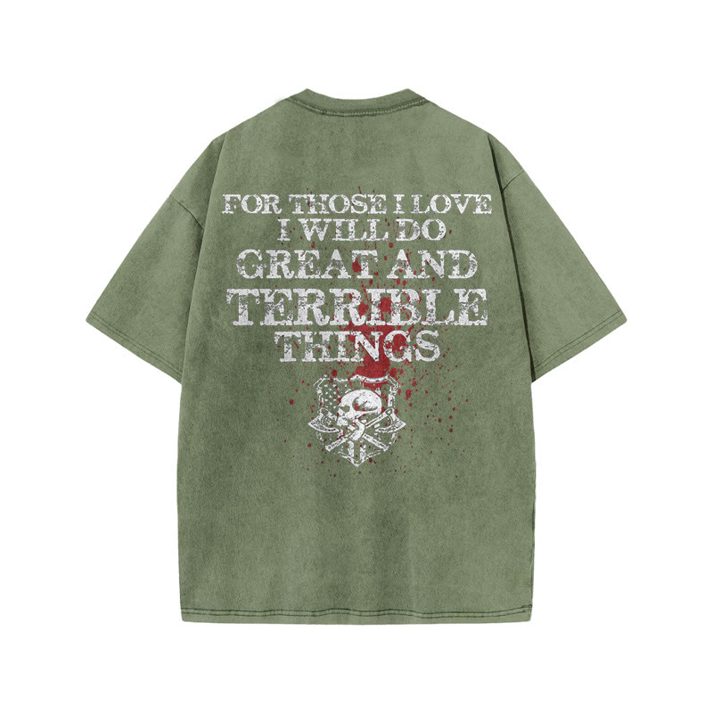 100% Cotton I Will Do Great Gym Print Acid Washed T-shirt - Army Green - US20-22(3XL) - image 6