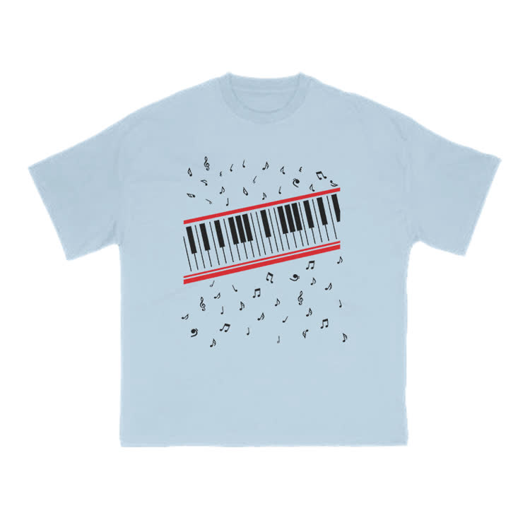 Lovely Piano Musical Note Print T-shirt - Light Blue - US16-18(2XL) - image 12