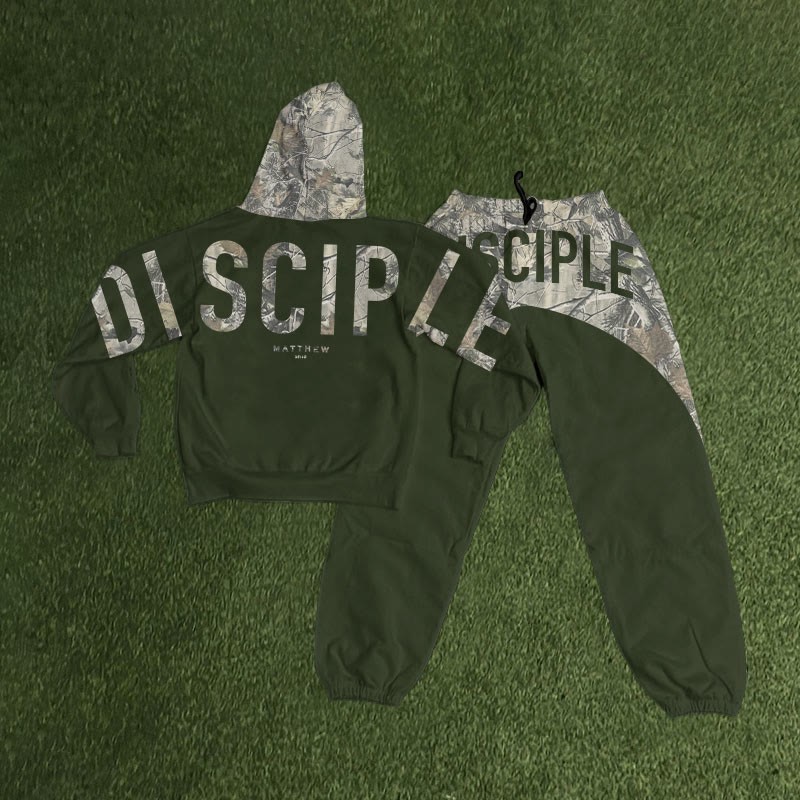 Disciple Dead Leaves Camouflage Print Hoodie Set - Army Green - 8XL - image 5