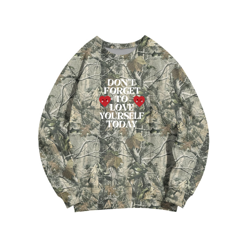 Camo Love Yourself Today Heart Graphic Round Neck Sweatshirt - Dark Green Camo - 3XL - image 3