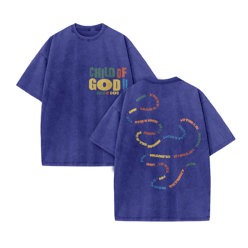 Child Of God Colorful Print Acid Washed T-shirt - Blue - US20-22(3XL) - image 8