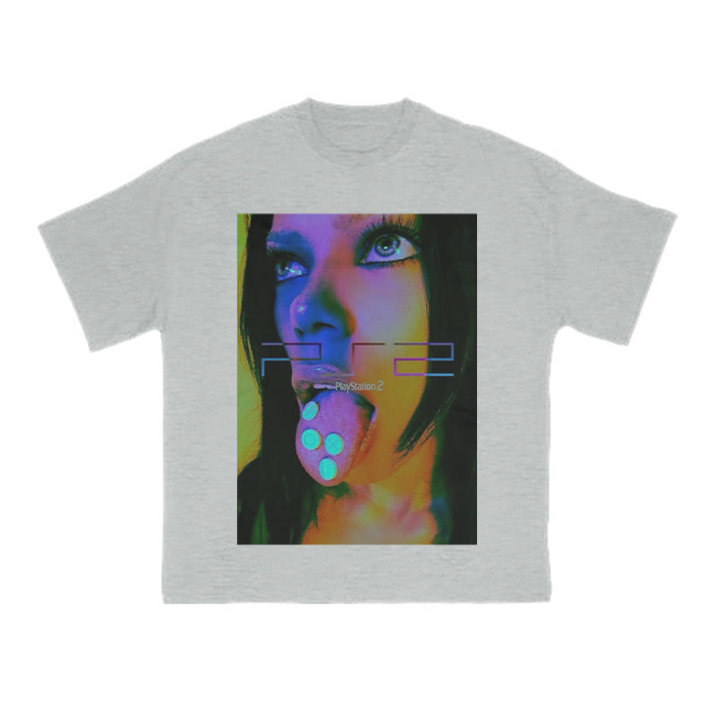 Vaporwave Y2K Print T-shirt - Grey - US16-18(2XL) - image 3