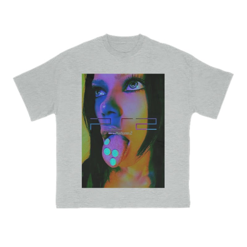 Vaporwave Y2K Print T-shirt - Grey - US16-18(2XL) - image 3
