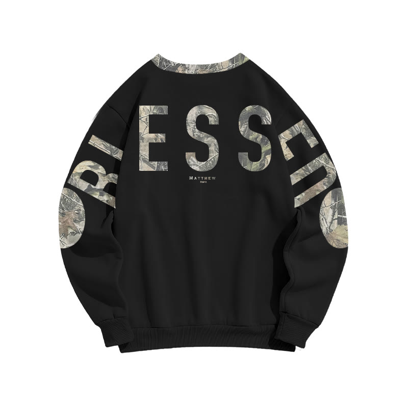 Blessed Matthew 5:3-12 Dead Leaves Camouflage Print Sweatshirt - image 4